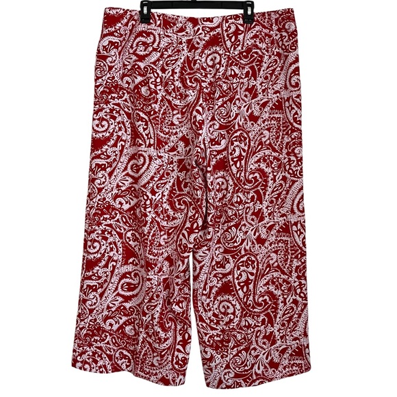 Loft Sz 16 Red White Paisley Wide Leg Pants Coastal Resortwear Beach Summer - Picture 5 of 12